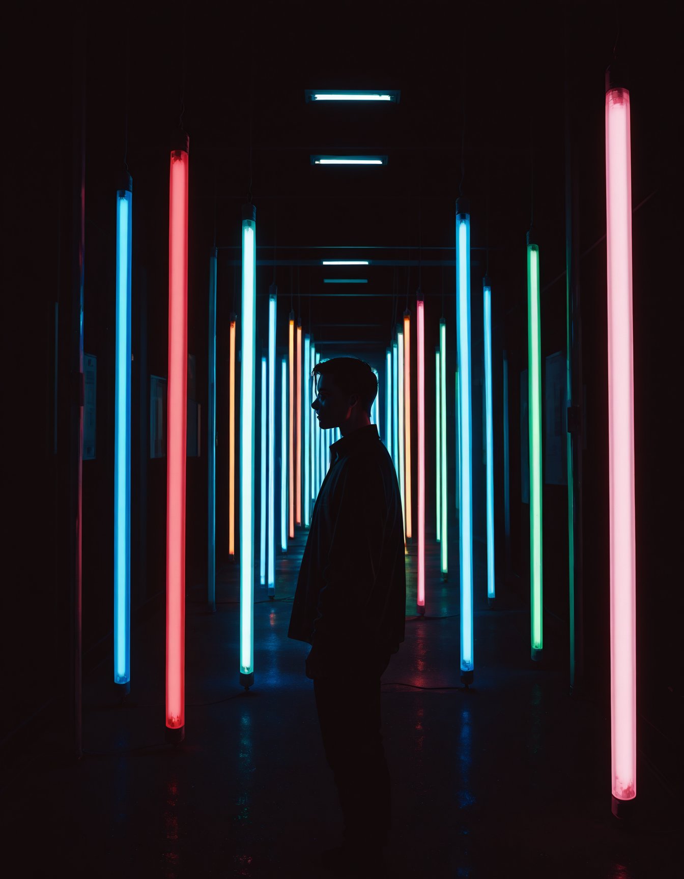 fluorescent lamp pole,  black background,  fluorescent lamp wall by MMMW on Tensor.Art