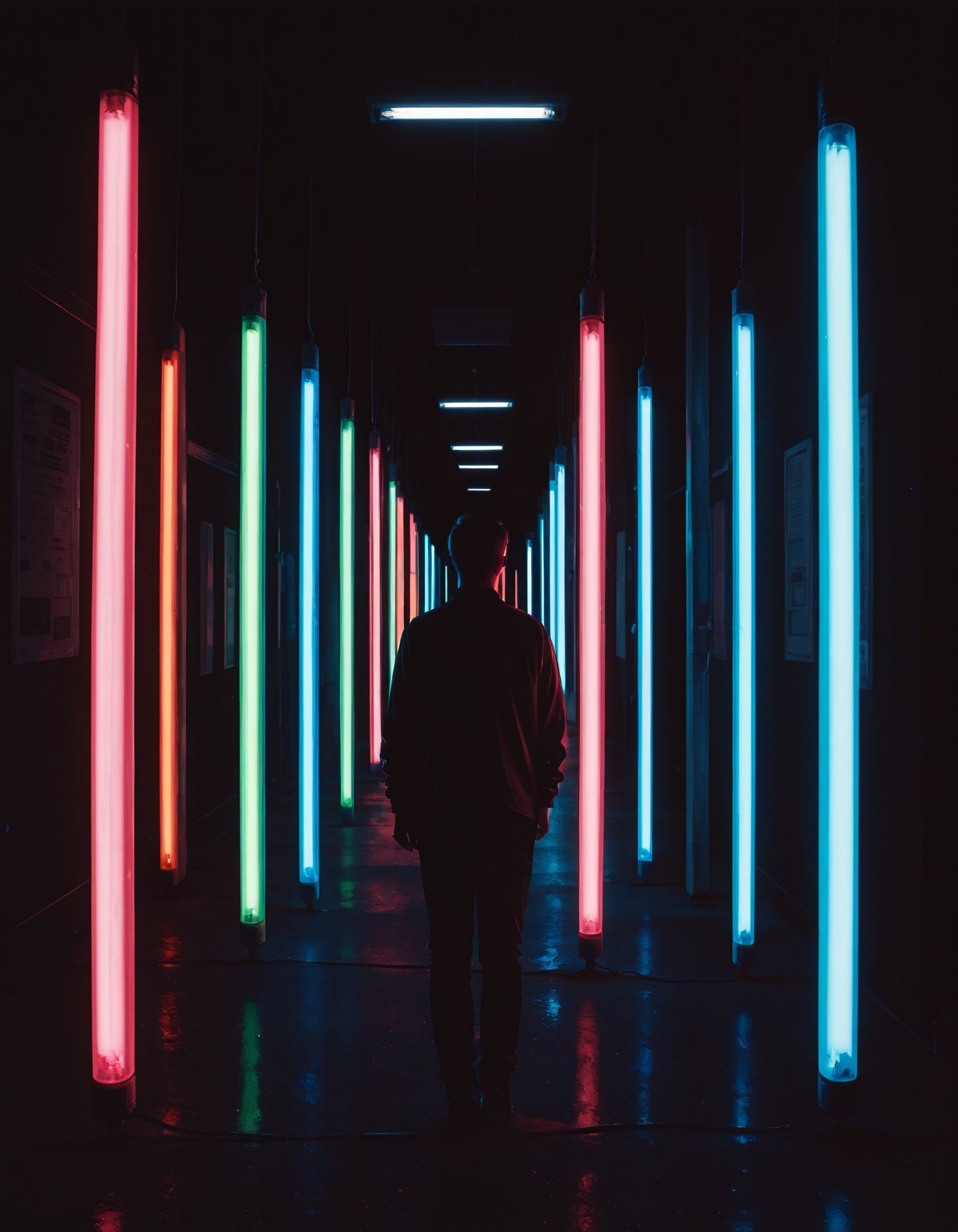 fluorescent lamp pole,  black background,  fluorescent lamp wall by MMMW on Tensor.Art