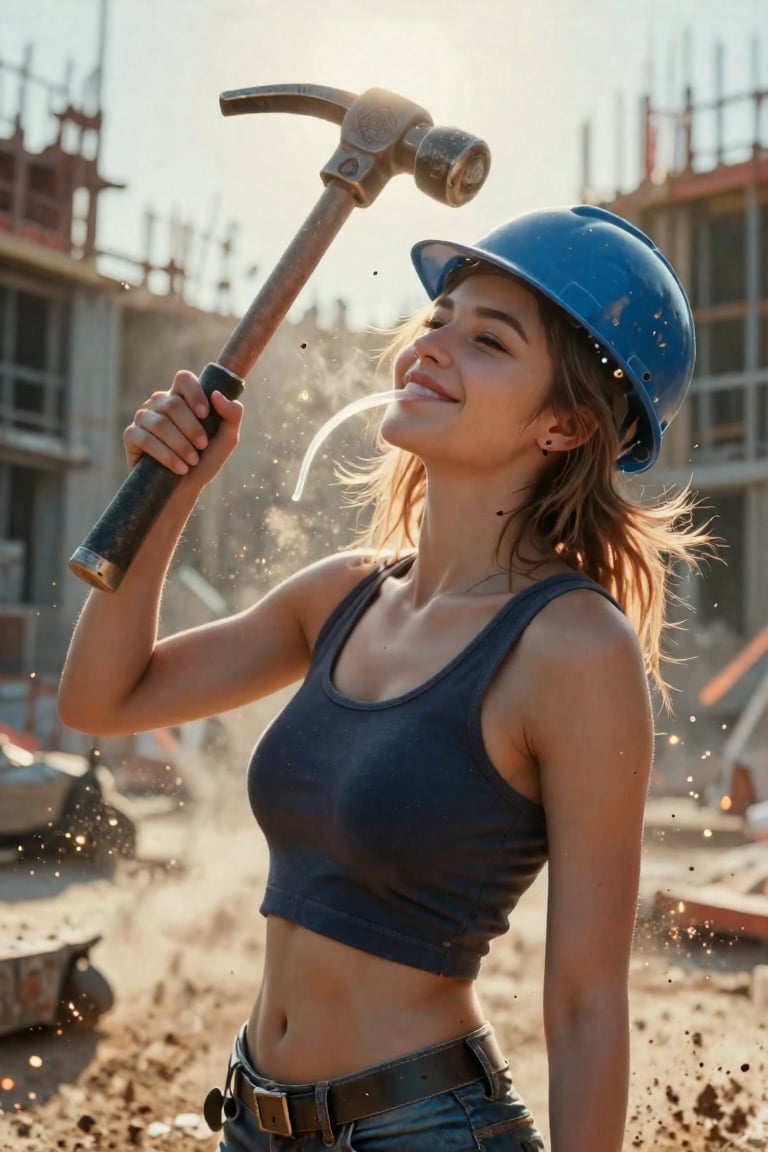 construction site chaos,  rebellious girl with jackhammer,  dirt flying by Kunjung on Tensor.Art