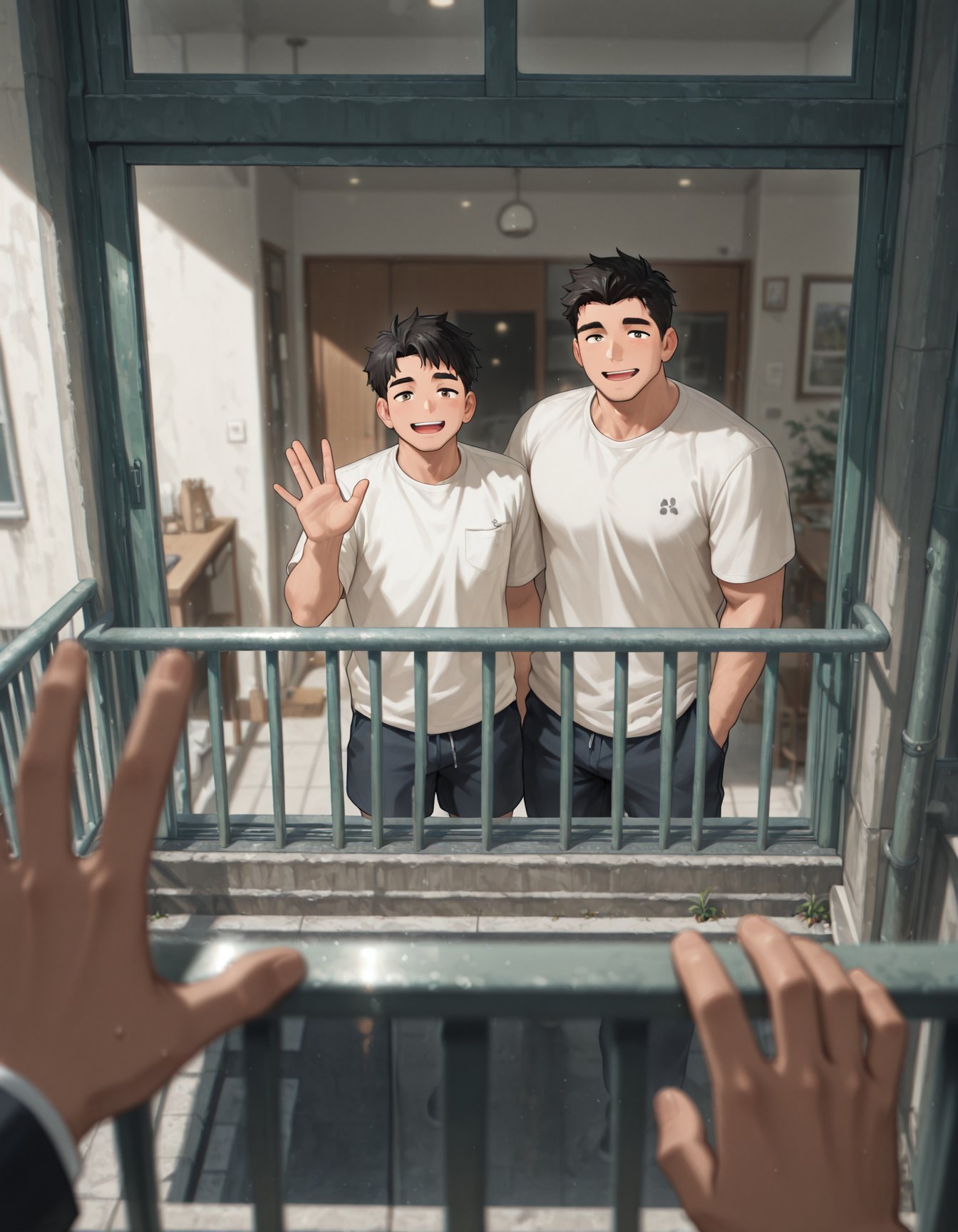 from outside,  railing,  blurry foreground by MMMW on Tensor.Art