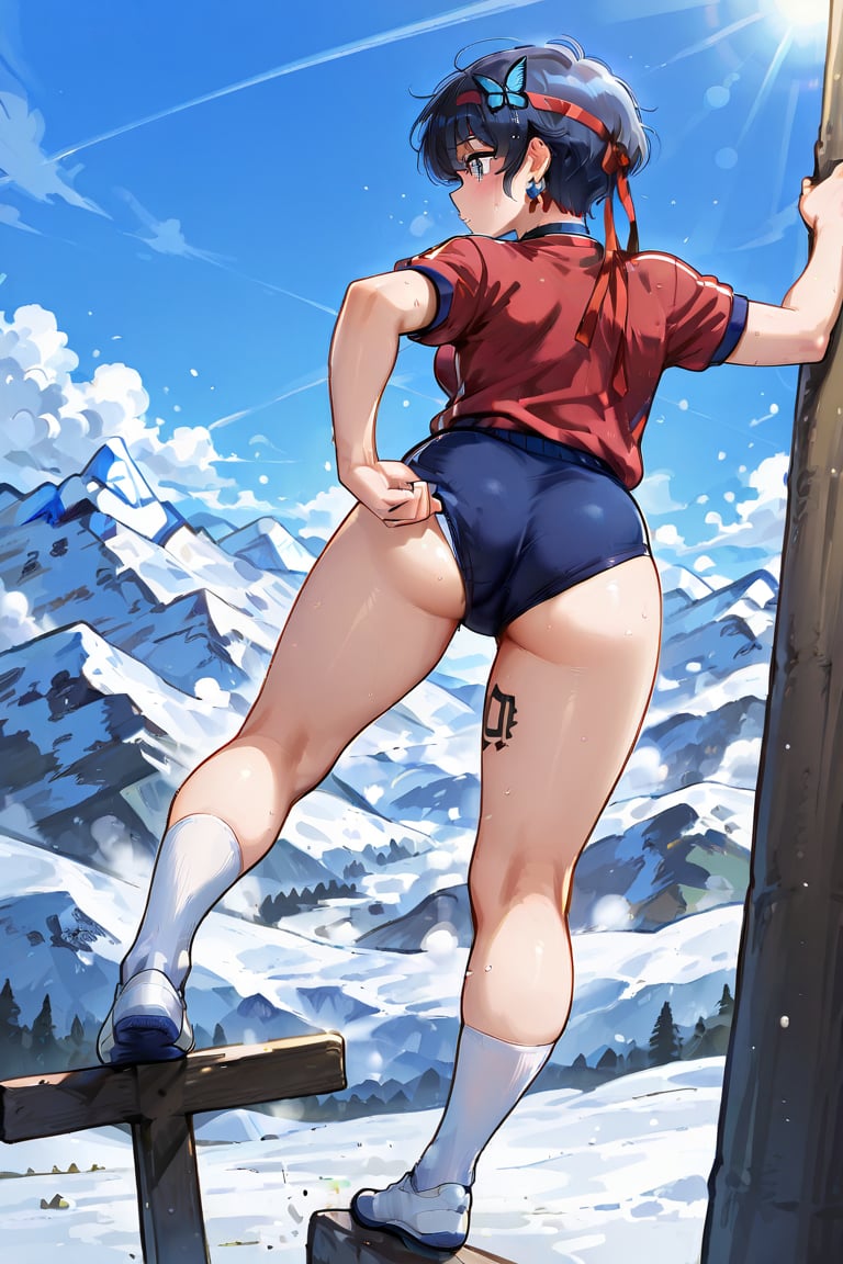 //Background (Climbing girl: 1.4) High mountain climbing,  Long climbing socks,  climbing BURUMA and climbing equipment by...