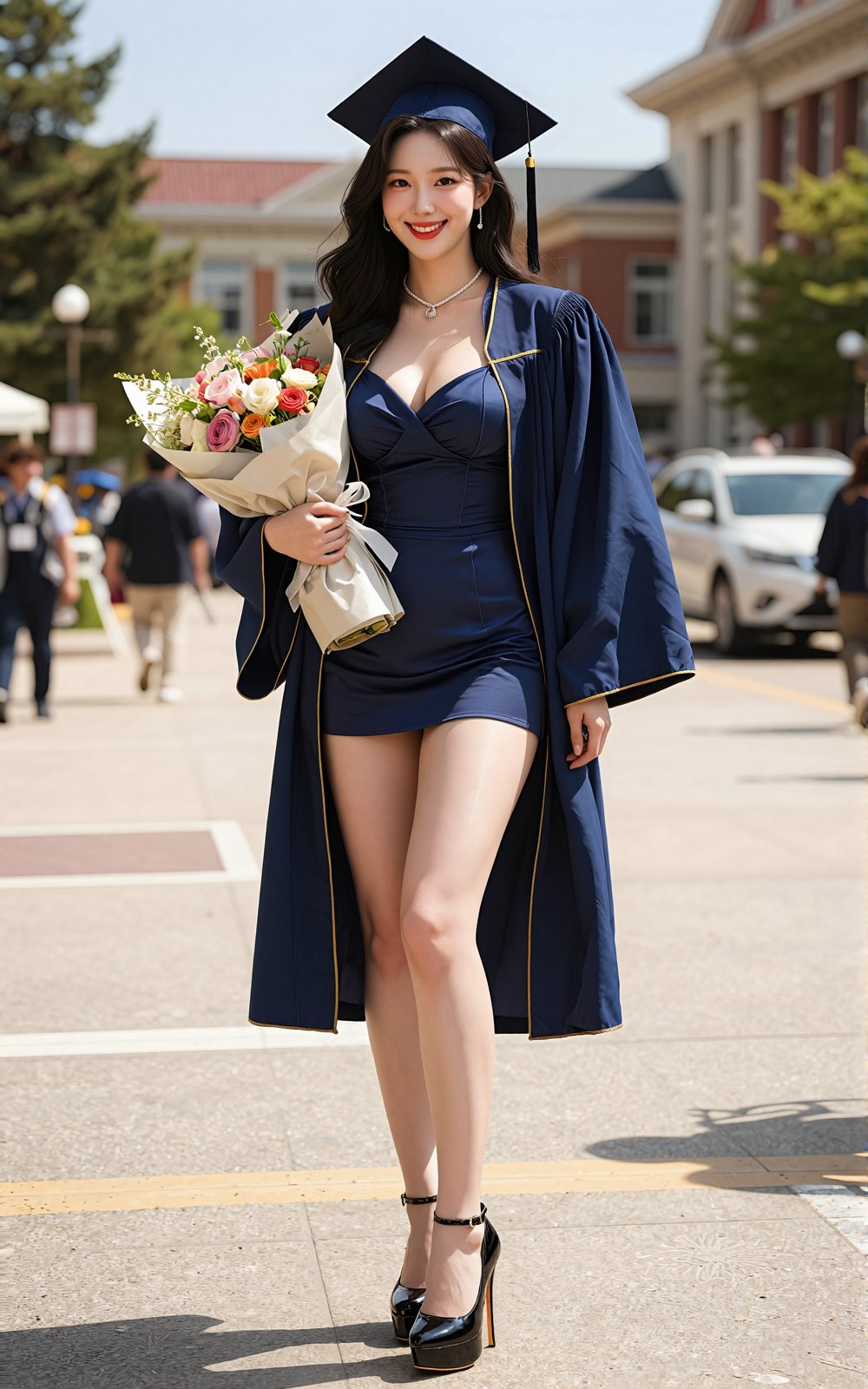 Korean Woman Image: A beautiful Korean woman with bursting I-cup breasts,  a captivating butt,  and firm thighs. Standing...