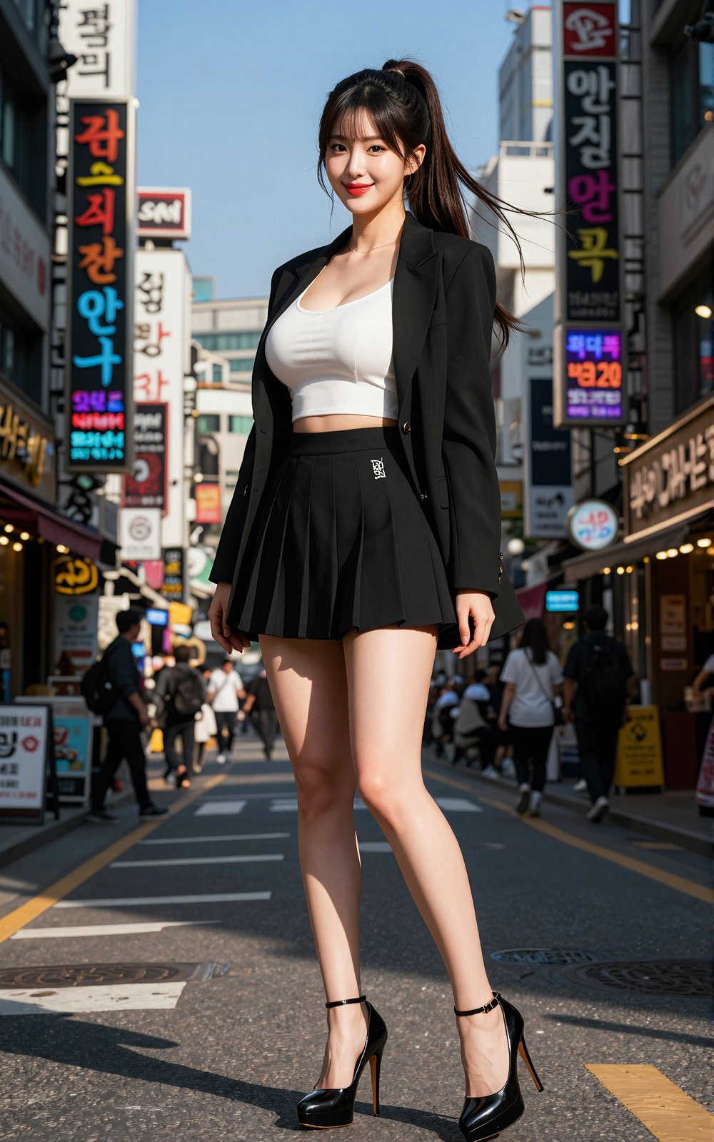 Korean Woman Image: A beautiful Korean woman with bursting I-cup breasts,  a captivating butt,  and firm thighs. Standing...