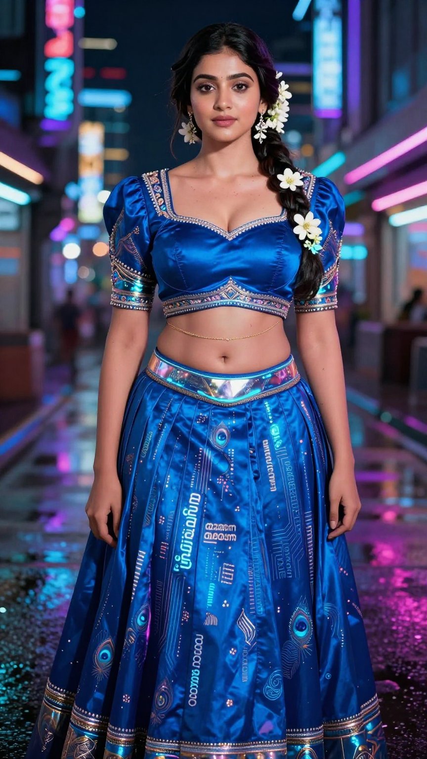 ultra realistic fair-skinned Kerala woman with a graceful hourglass figure,  naturally wide hips,  full bust by AI factory...
