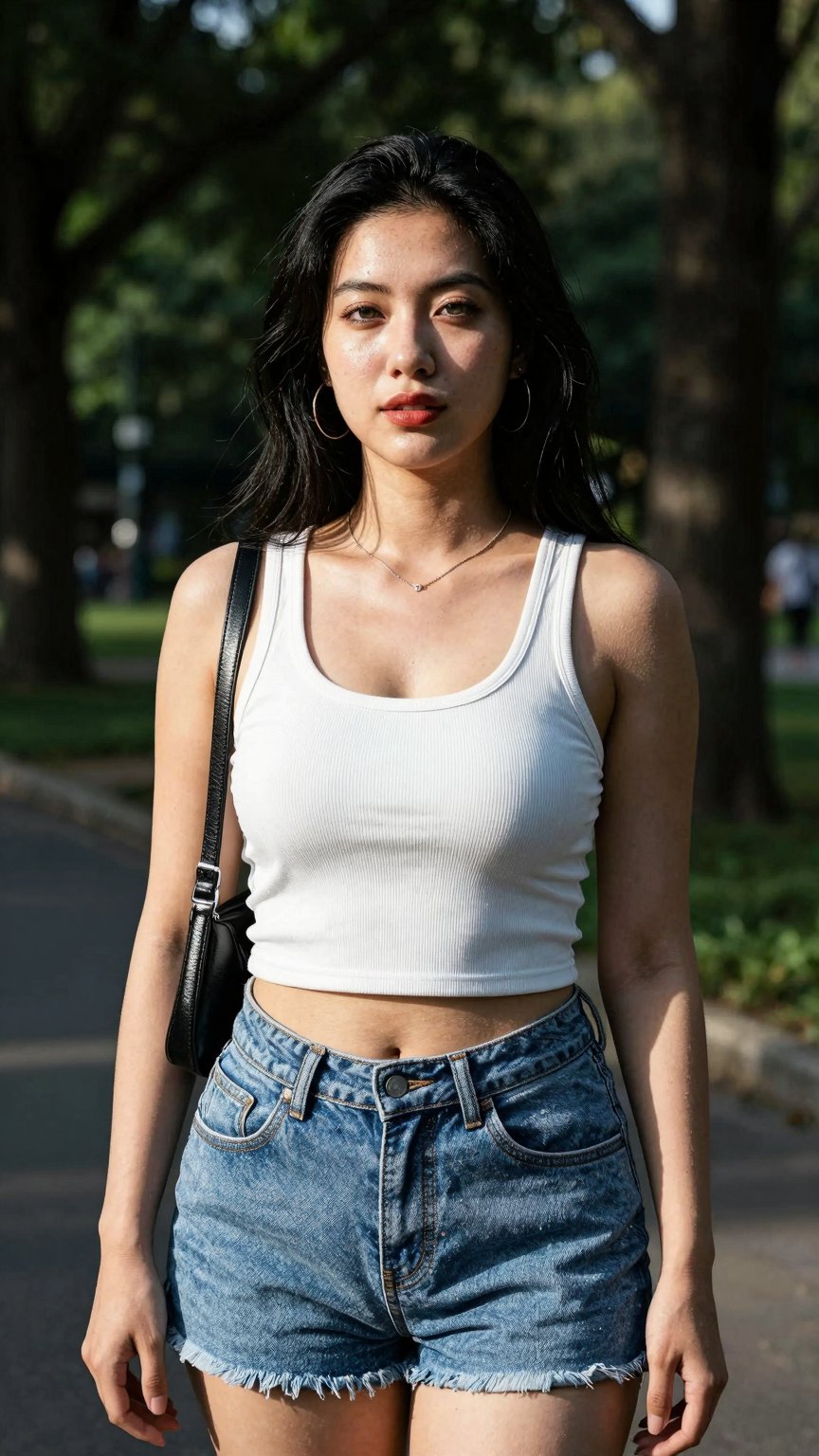 gorgeous random woman in random outfit posing for a sensual photography session at a local park,  Mobile photography,  sho...