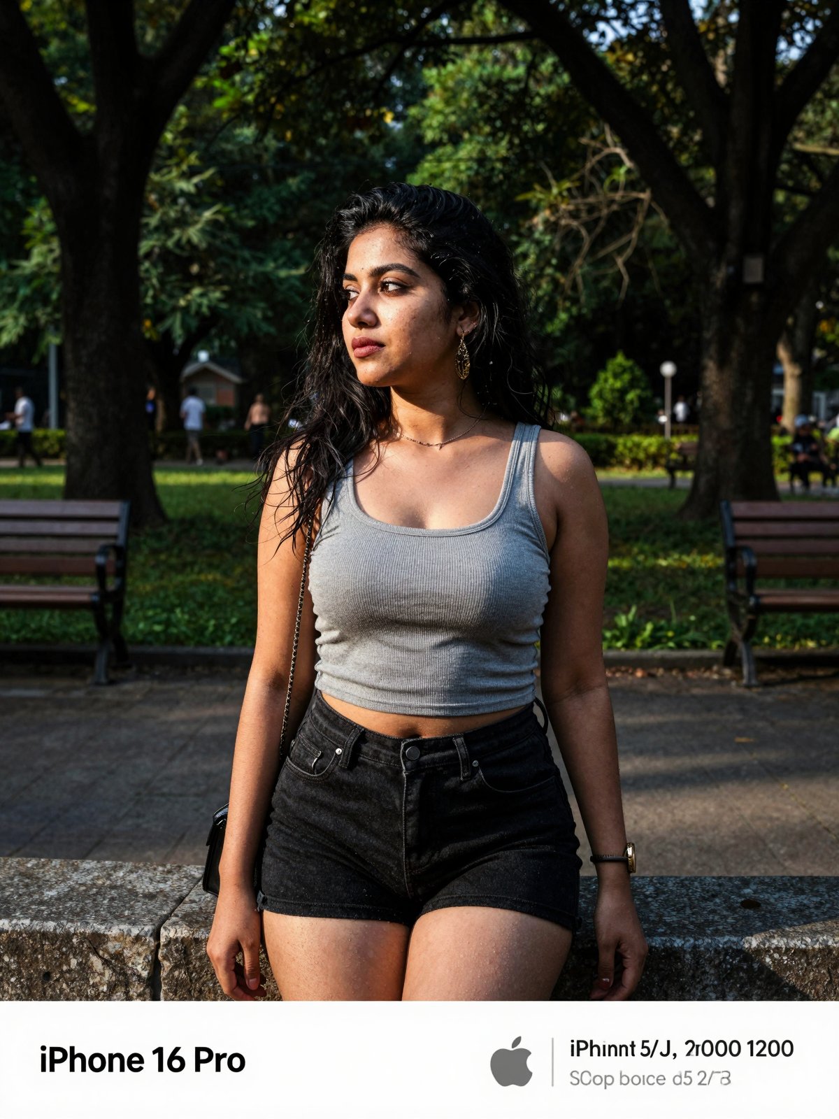 gorgeous random woman in random outfit posing for a sensual photography session at a local park,  Mobile photography,  sho...
