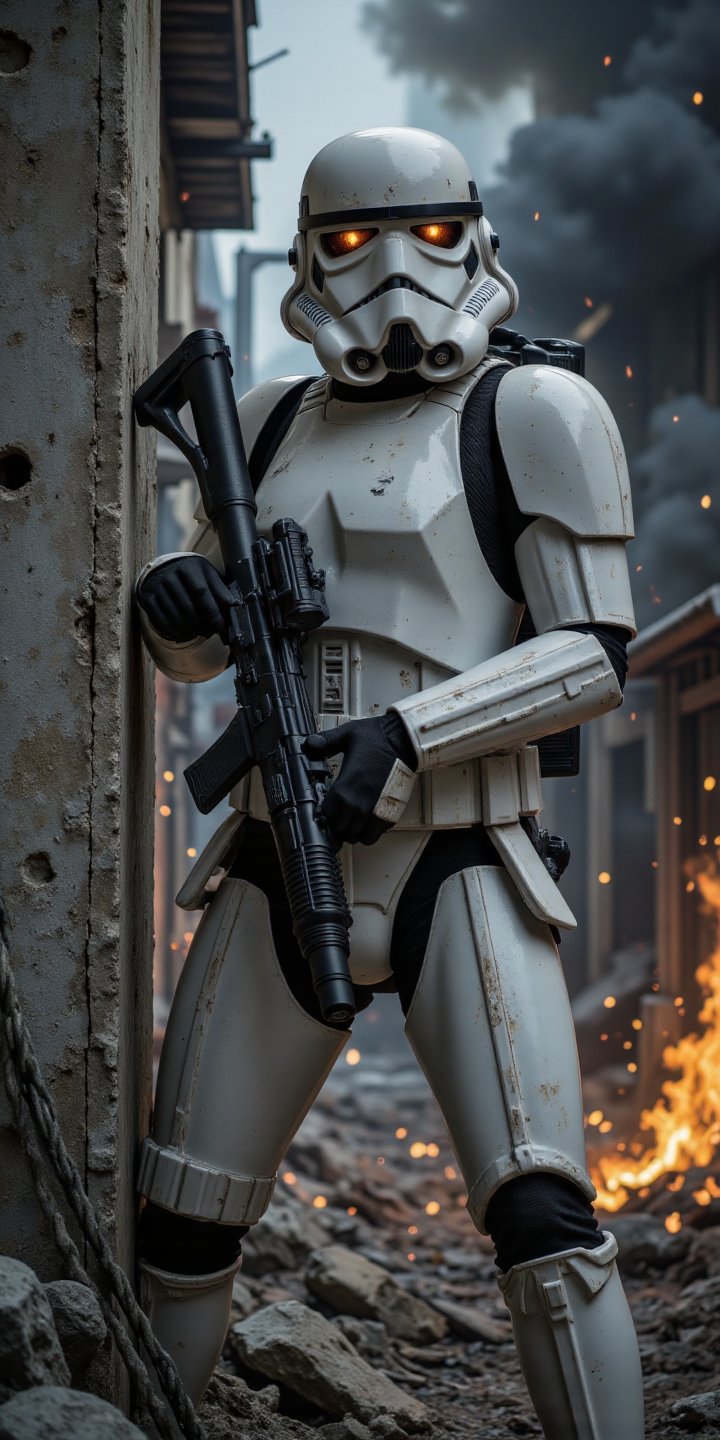 1. Overall Appearance (ภาพรวม) Hyper-realistic cinematic shot of a female Stormtrooper. The aesthetic combines gritty mili...