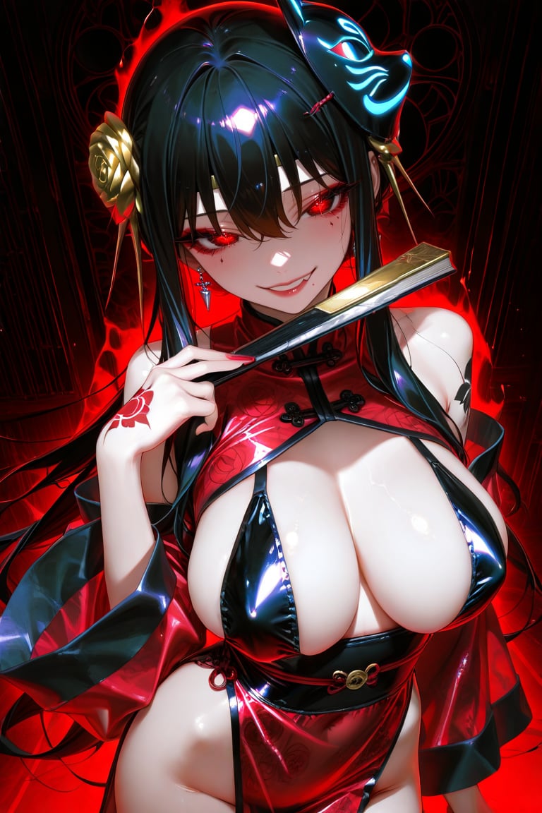 young woman,  black hair,  red eyes by DQ on Tensor.Art