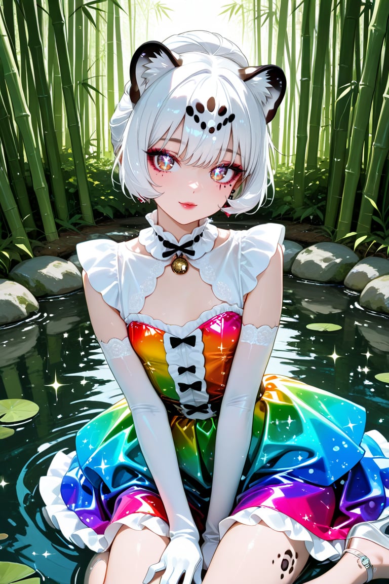 A portrait of a kawaii jaguar girl with a soft,  big breast,  delicate face by DQ on Tensor.Art