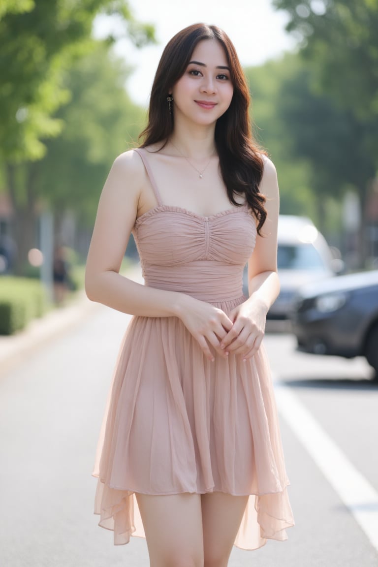 A young Korean woman,  23 years old,  stands confidently on a sun-drenched street by Zero-Moralezz on Tensor.Art