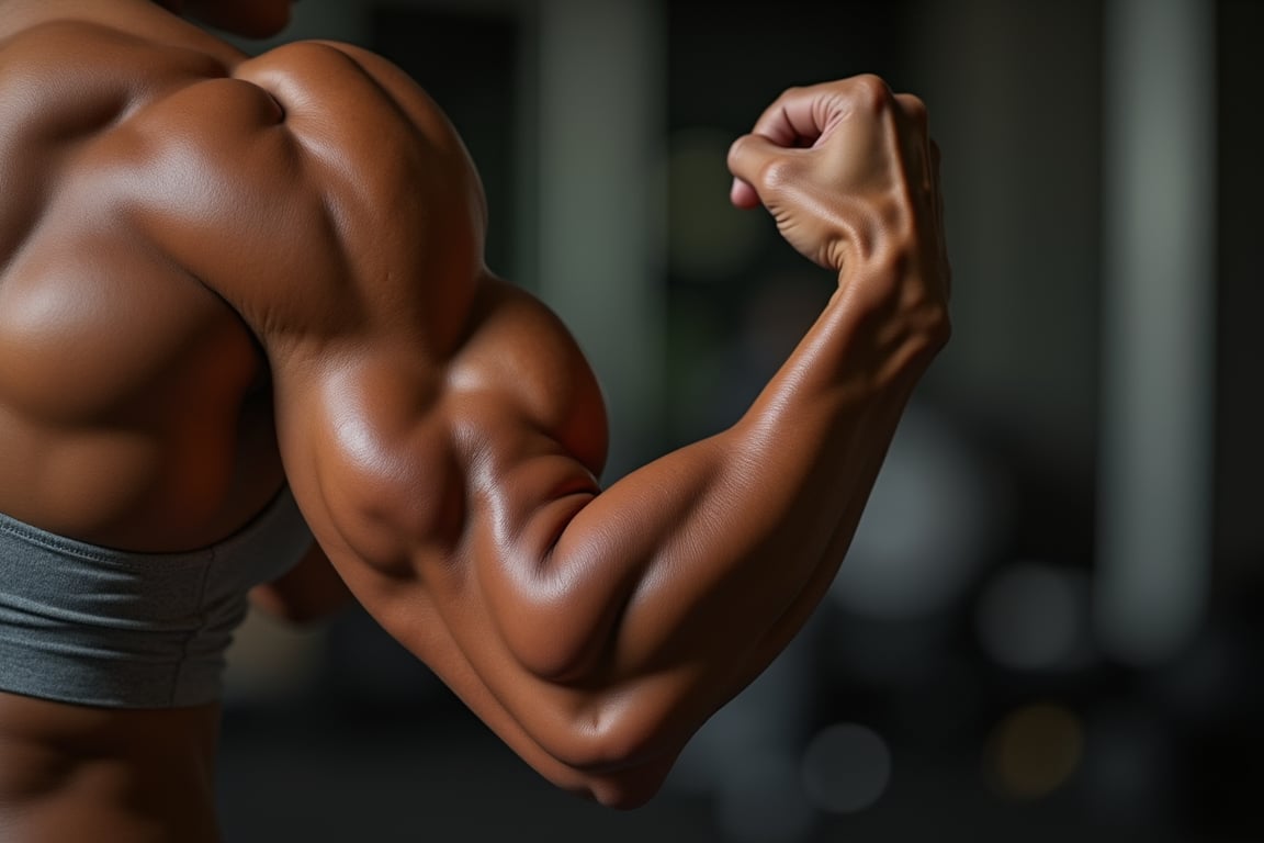 A close-up,  high-definition photograph focusing on the right arm of Sarah,  an elite female athlete with a unique "sleepe...