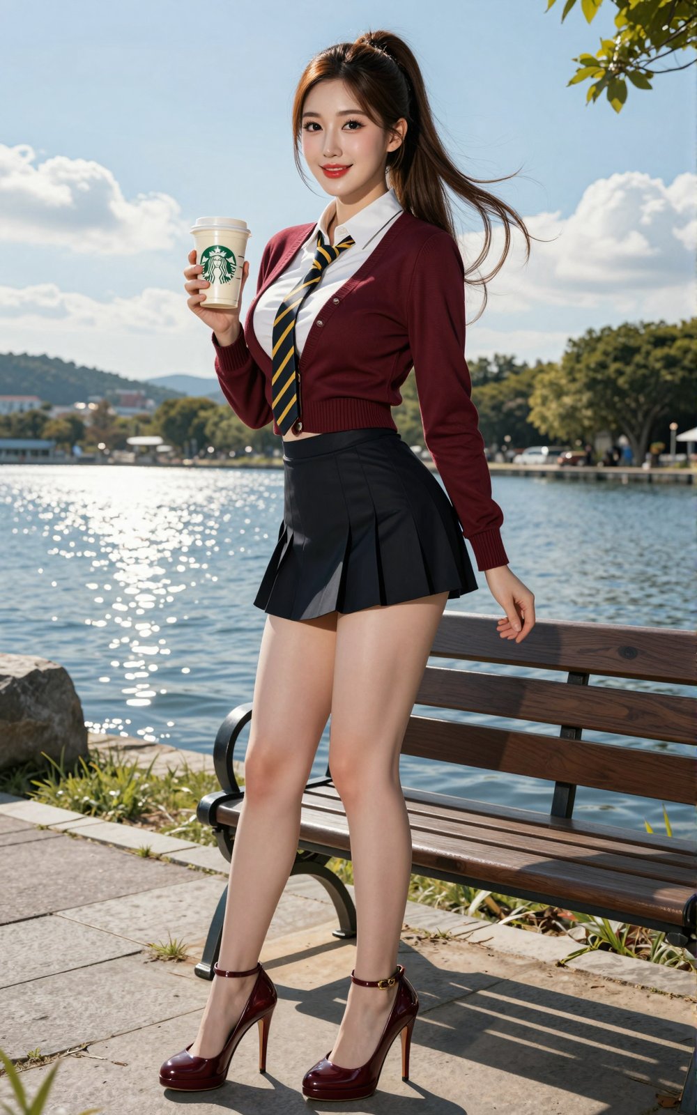 Korean Woman Image: A beautiful Korean woman with bursting I-cup breasts,  a captivating butt,  and firm thighs. Standing...