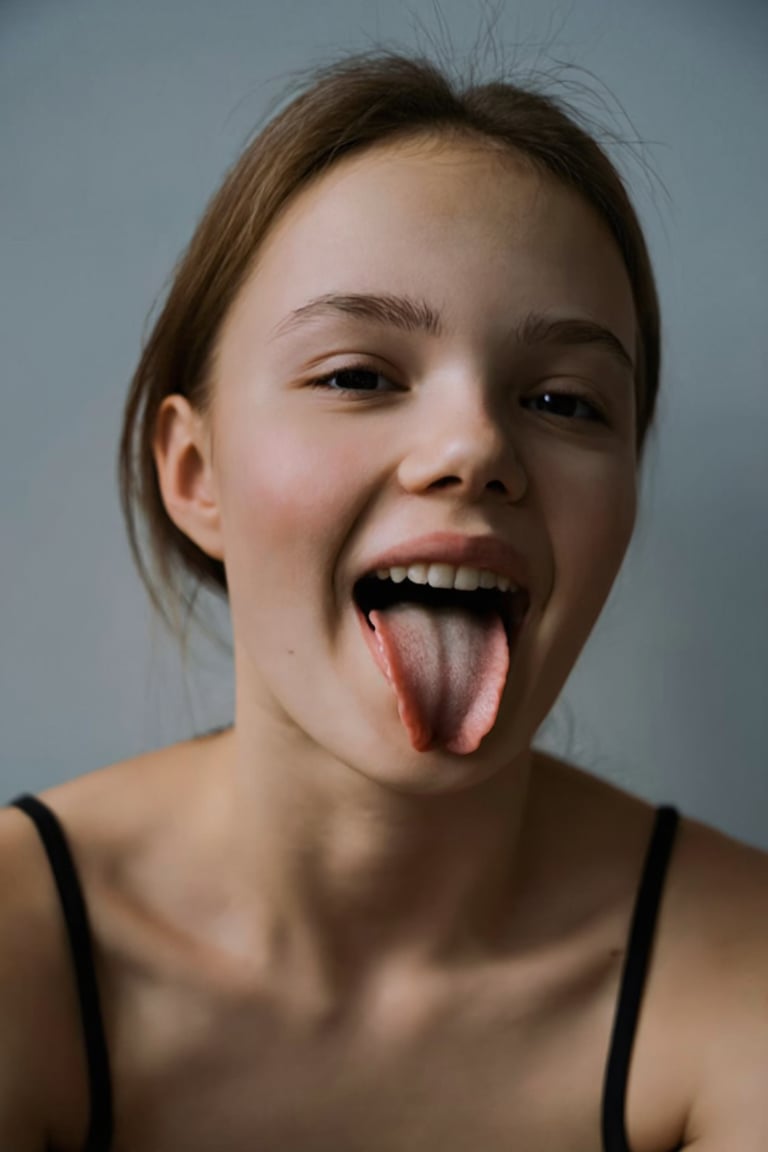 A portrait of a young girl,  AbriaMaramova sticking out her tongue by turnbo on Tensor.Art