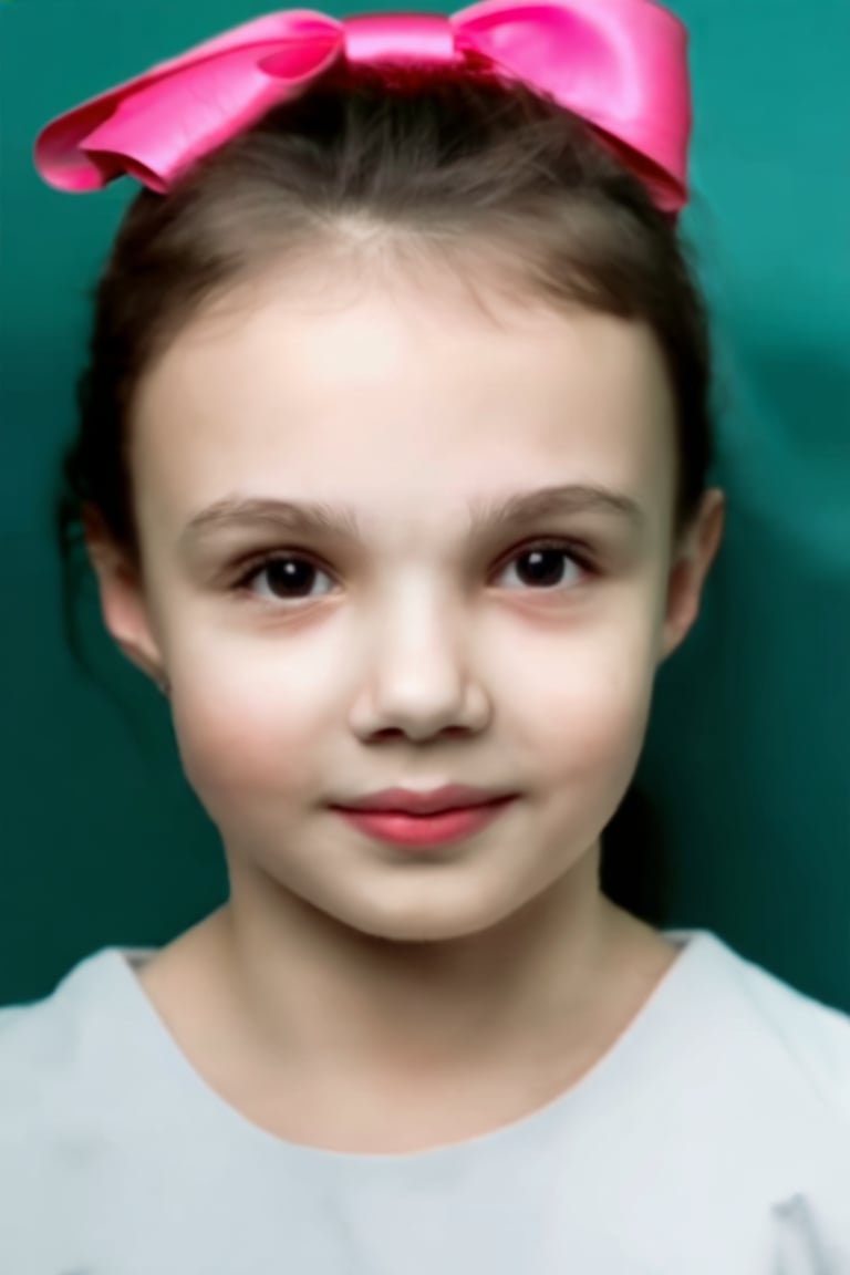 A portrait of a young girl,  AbriaMaramova with a pink bow on her head by turnbo on Tensor.Art
