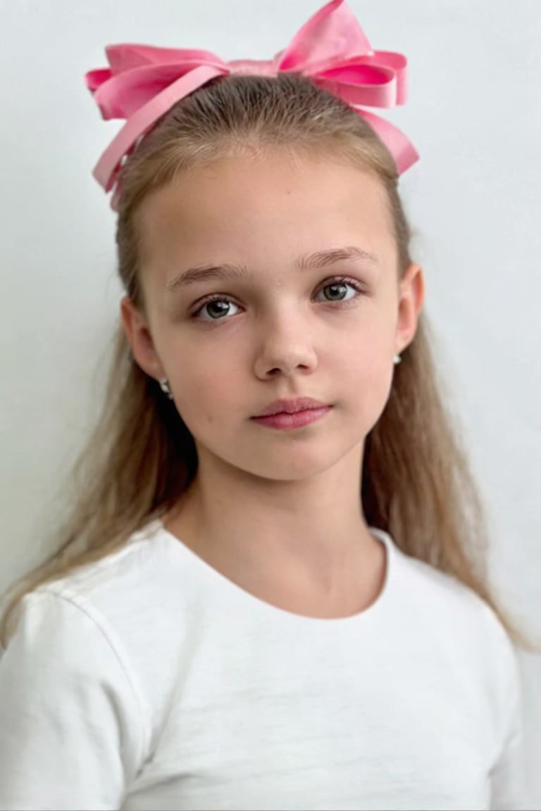 A portrait of a young girl,  AbriaMaramova with a pink bow on her head by turnbo on Tensor.Art