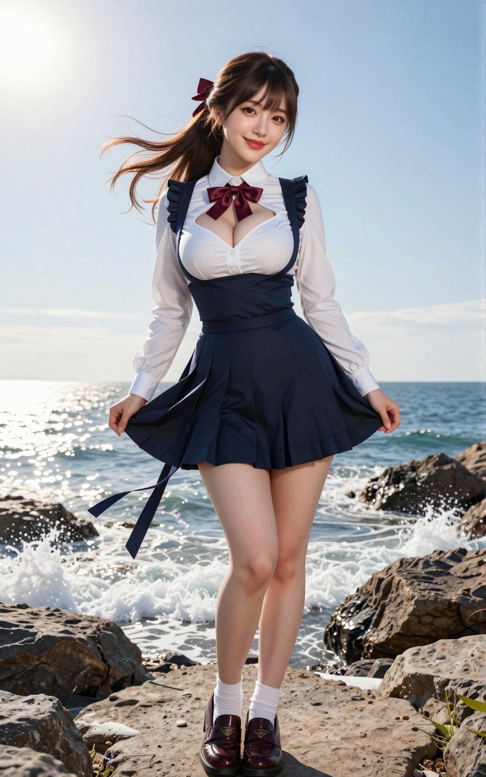 Image of a Korean woman: A beautiful Korean woman boasting voluptuous I-cup breasts,  alluring hips,  and firm thighs. She...
