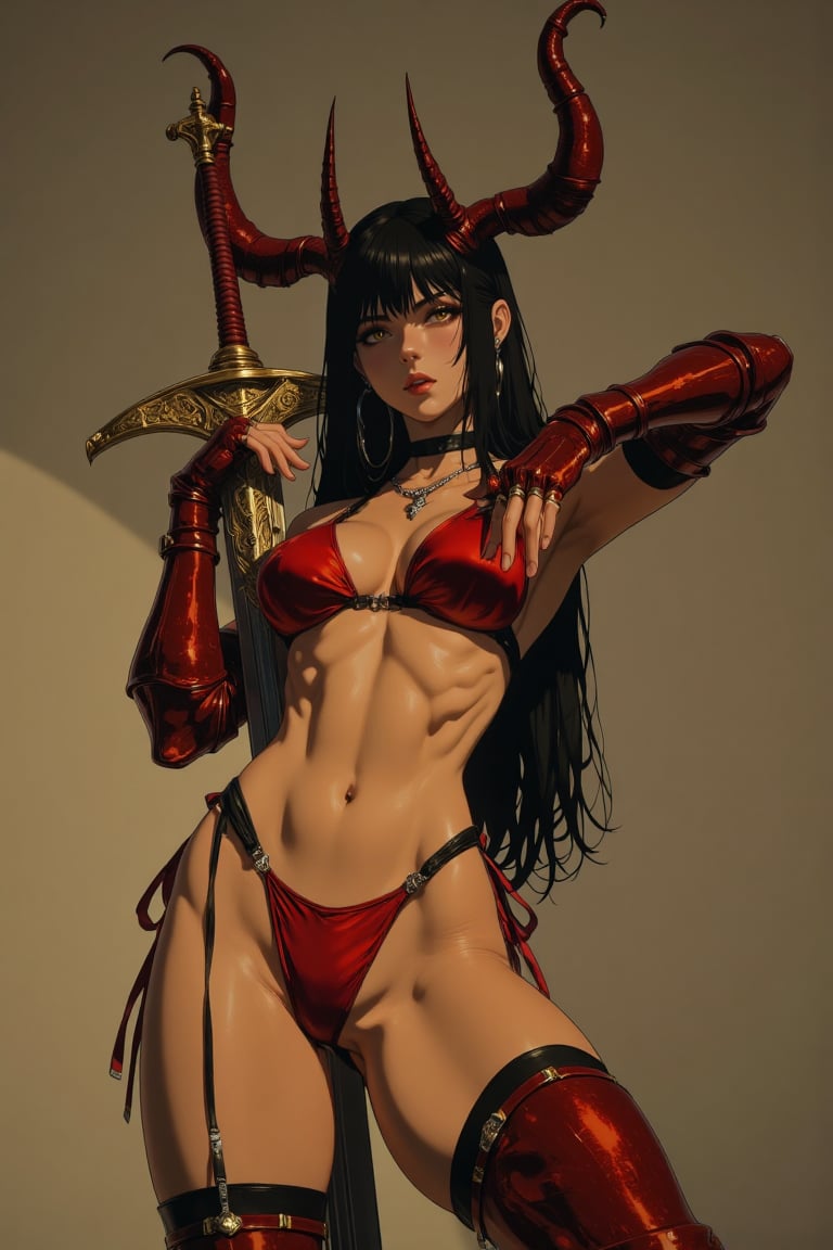 intimate studio fantasy portrait of a stunning succubus demoness,  23 years old,  long flowing jet-black hair by ctmaker o...