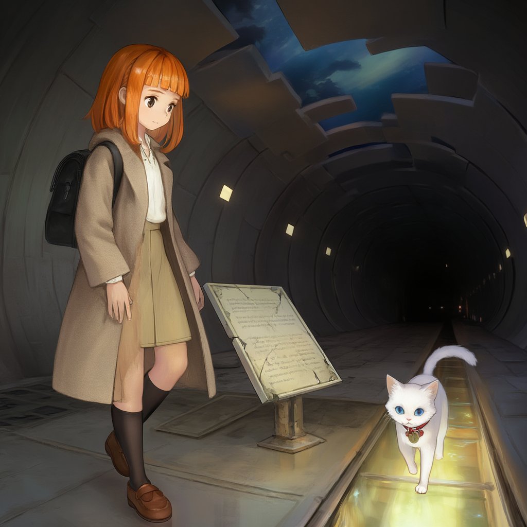 Isla,  a young girl,  gentle and curious; short orange hair with side bangs by Kunjung on Tensor.Art