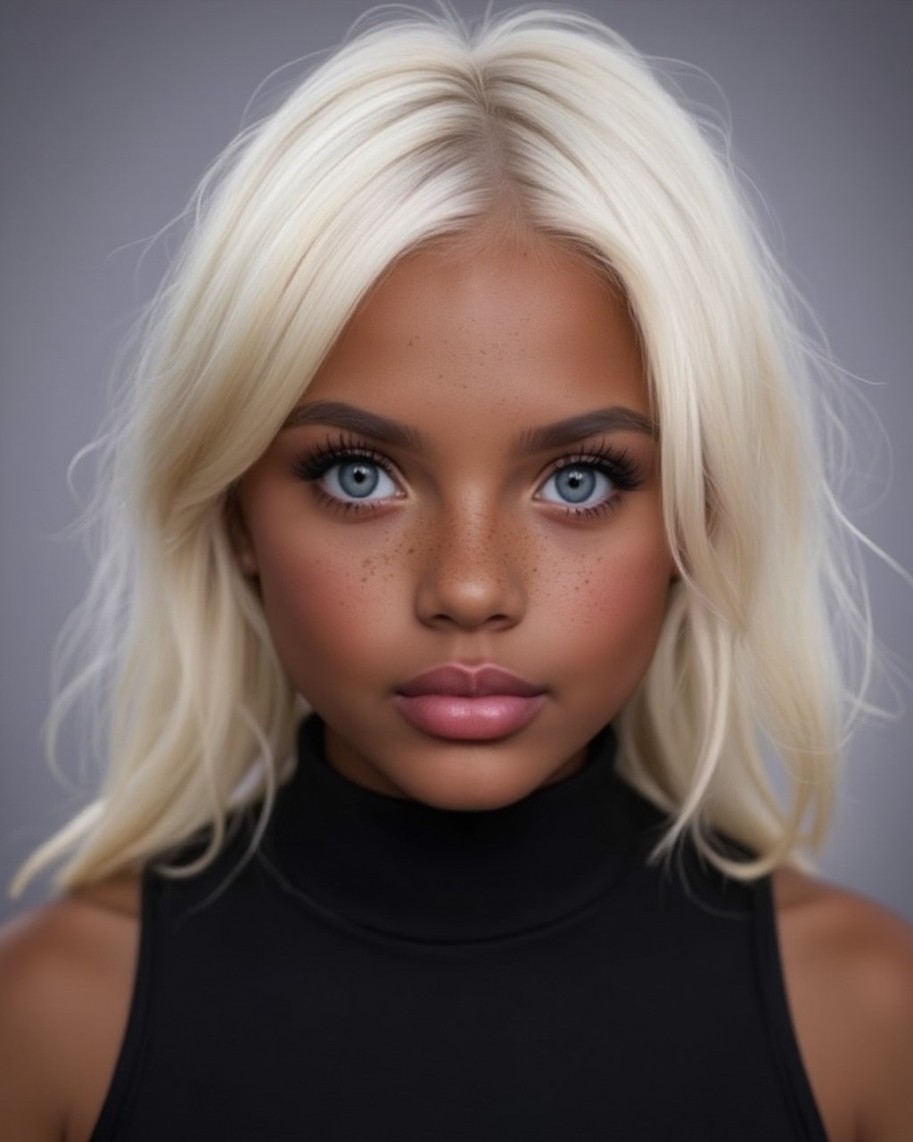 tight headshot,  [ultra dark bronzed mahogany skin complexion,  matte spray tan] by S.Lexi on Tensor.Art