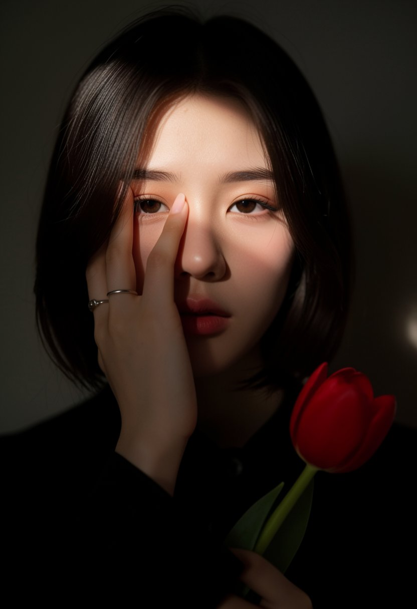 ulzzang-beauty,  A portrait of a girl with short,  dark hair by riiwa on Tensor.Art