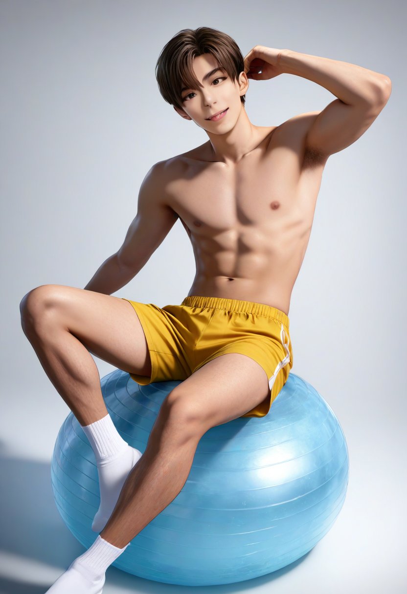 realistic,  sitting on yoga ball,  1boy by elvis on Tensor.Art