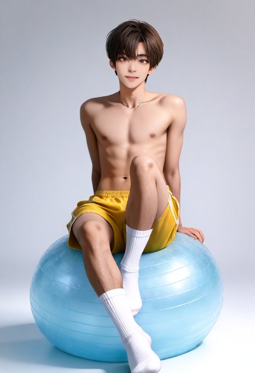 1boy,  male focus,  sitting on yoga ball by elvis on Tensor.Art