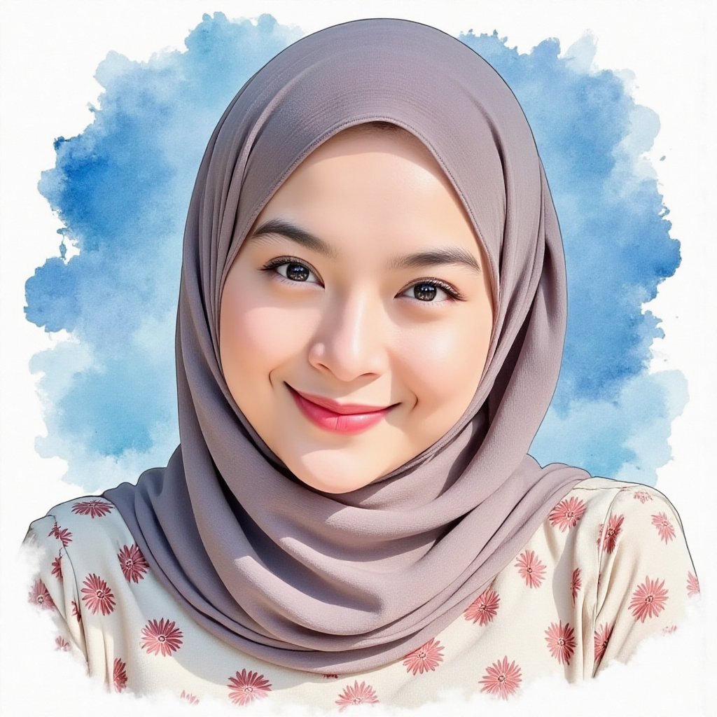 Full long shot a portrait ,  Asian woman hijab small flora and blouse pattern small flora,  beautiful by jusTomat on Tenso...