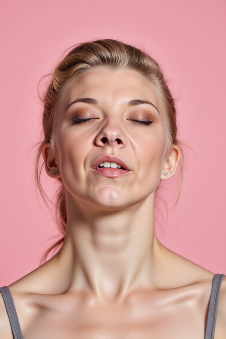 woman close up plain background,  arousal expression,  closed eyes by Zero-Moralezz on Tensor.Art