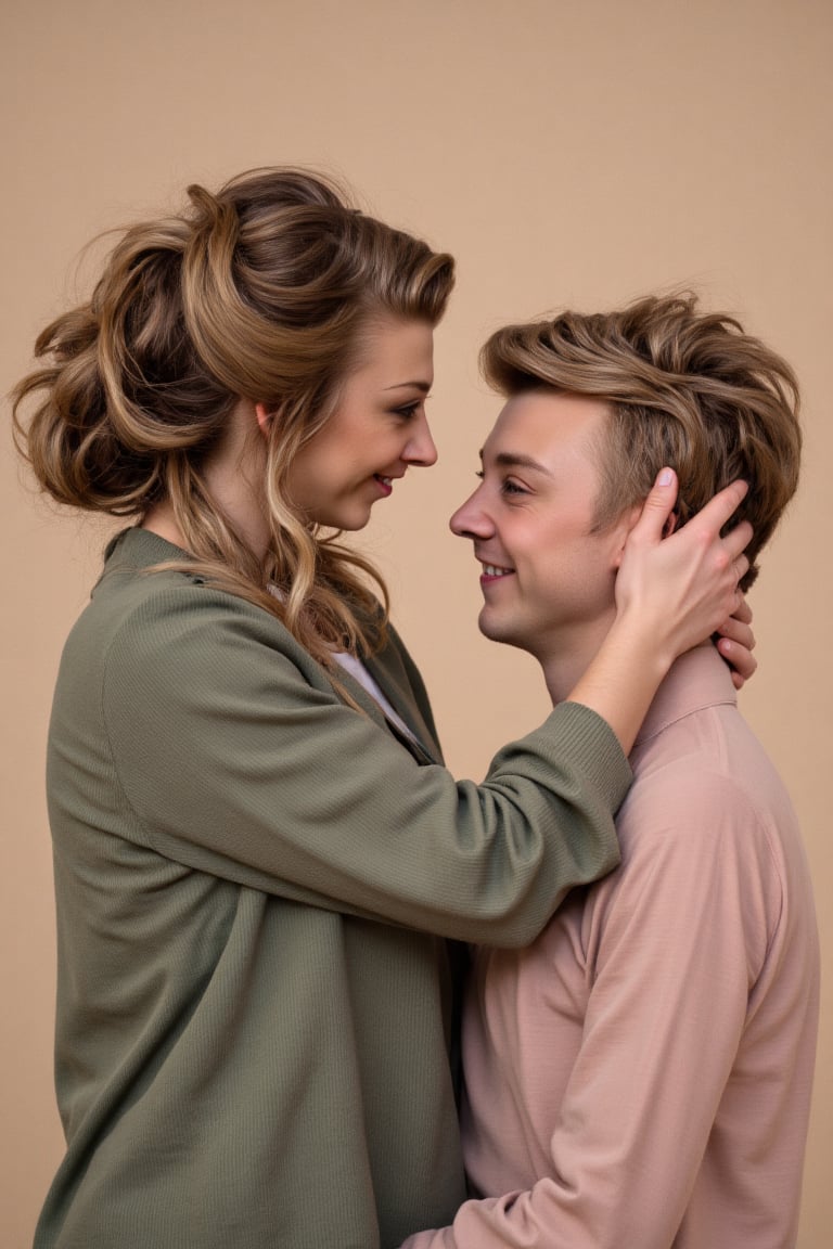 natural candid studio photo,  two adults sharing a close intimate moment,  relaxed posture by Zero-Moralezz on Tensor.Art