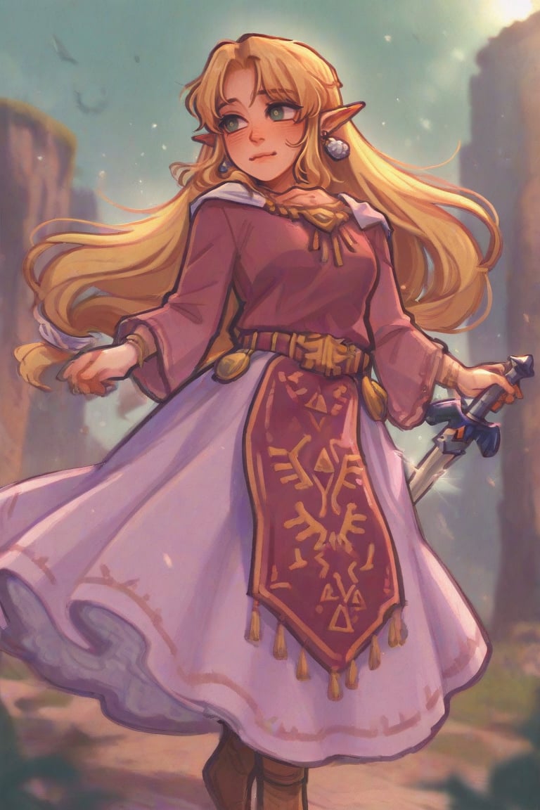 SFW,  fugl1nk: 1girl: zelda. warm undertone. blonde hair. sszelda,  very_long_hair by SillyFemboy on Tensor.Art