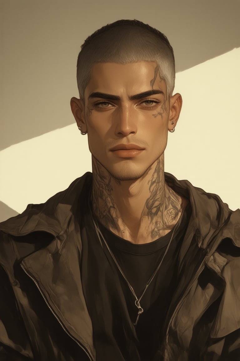 rugged,  gritty man in his early 30s,  intense steel-grey eyes that pierce through the viewer by Ishiraya on Tensor.Art