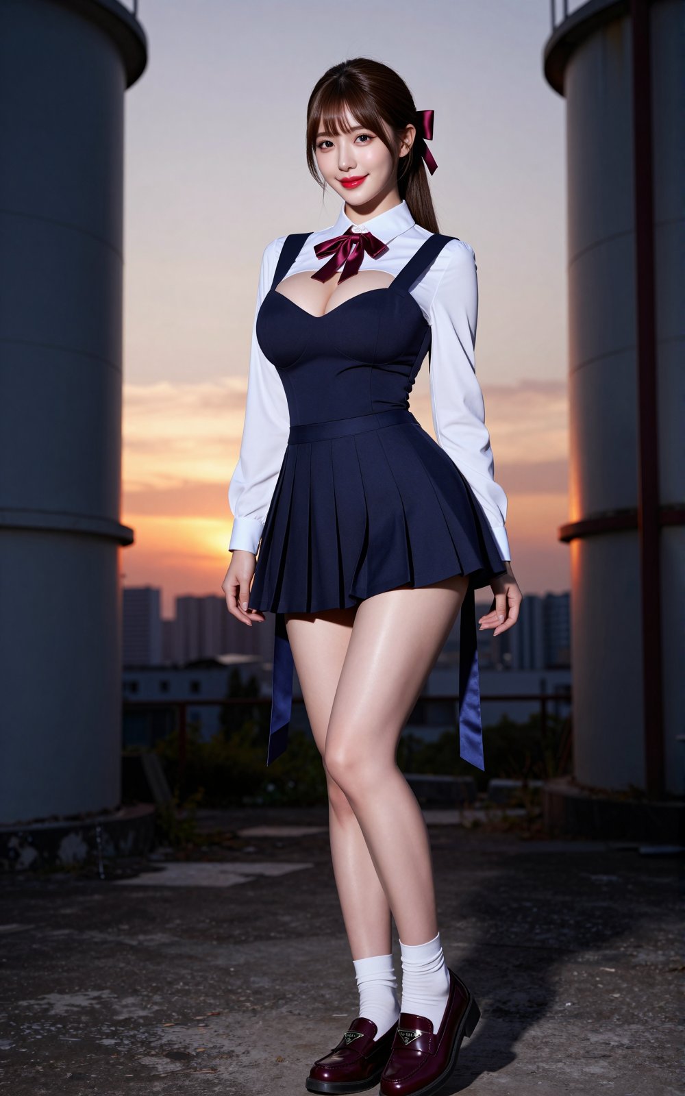 Image of a Korean woman: "A beautiful Korean woman boasting an hourglass figure,  round and voluptuous I-cup breasts,  all...