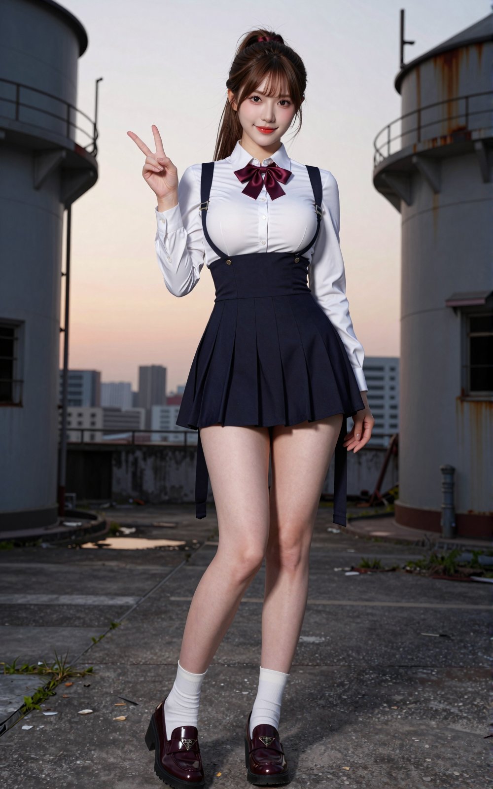 Image of a Korean woman: "A beautiful Korean woman boasting an hourglass figure,  round and voluptuous I-cup breasts,  all...