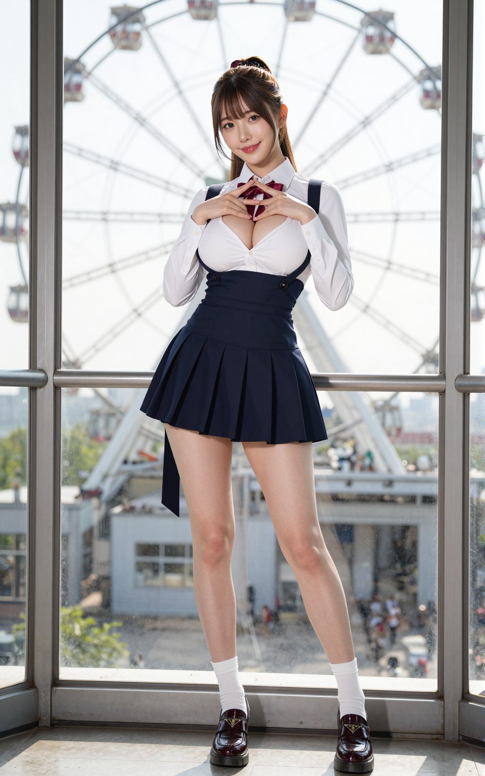 Image of a Korean woman: "A beautiful Korean woman boasting an hourglass figure,  round and voluptuous I-cup breasts,  all...