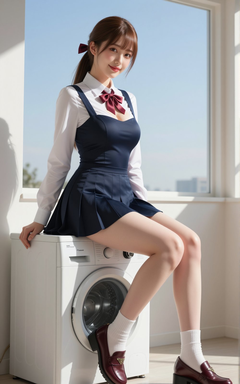 Image of a Korean woman: "A beautiful Korean woman boasting an hourglass figure,  round and voluptuous I-cup breasts,  all...