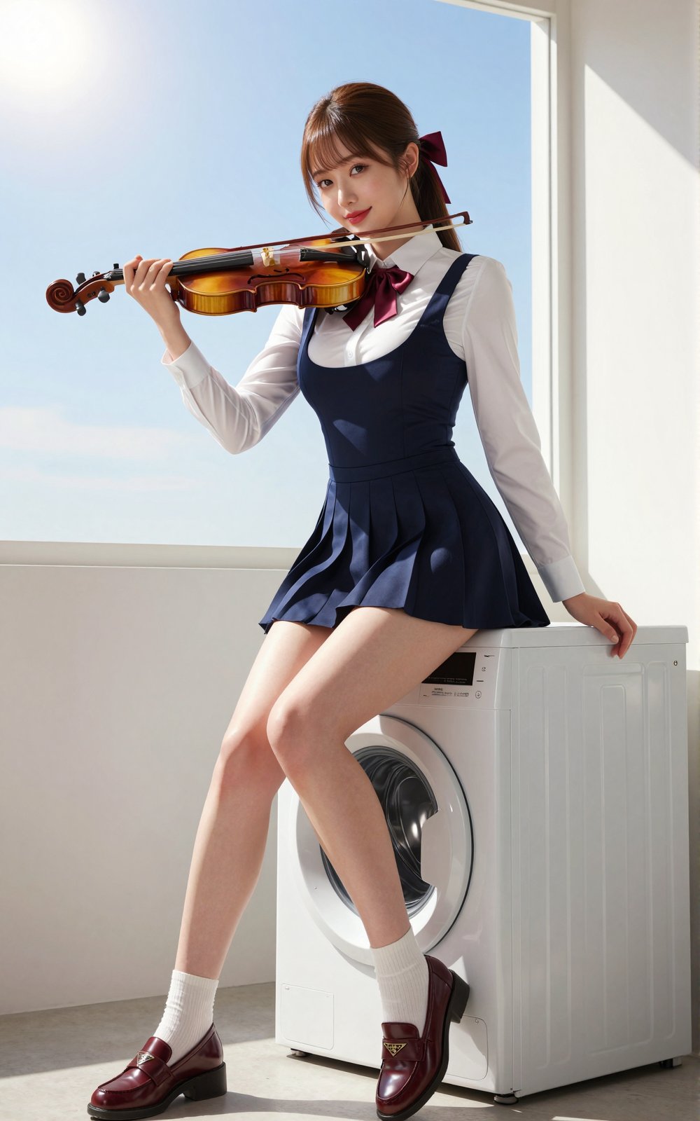Image of a Korean woman: "A beautiful Korean woman boasting an hourglass figure,  round and voluptuous I-cup breasts,  all...