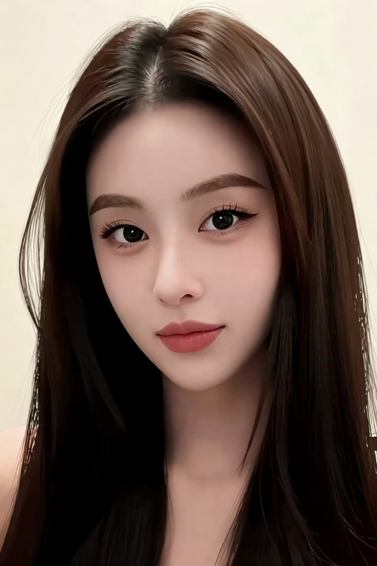 1girl solo long hair looking at viewer smile brown hair black hair closed mouth black eyes lips portrait realistic by user...