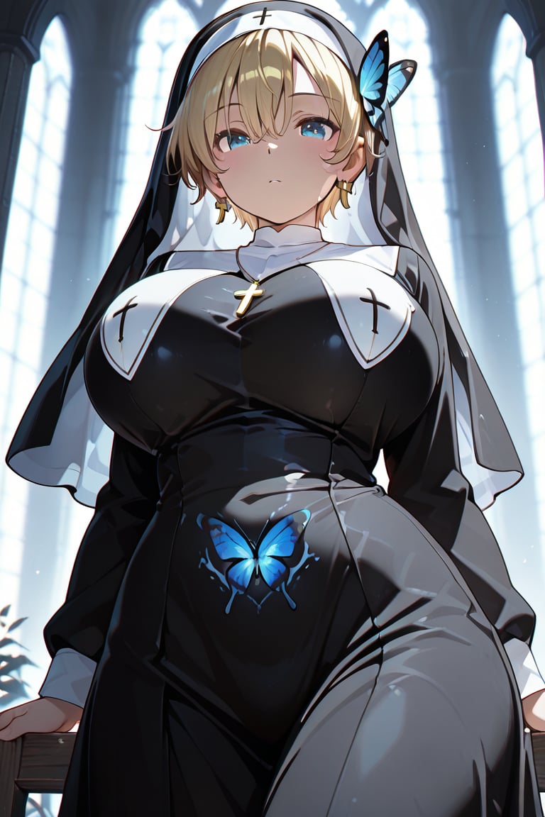 Very short hair Beautiful nun,  A nun with a beautiful bust line,  masterpiece by らび@kiyoka_succubus on Tensor.Art