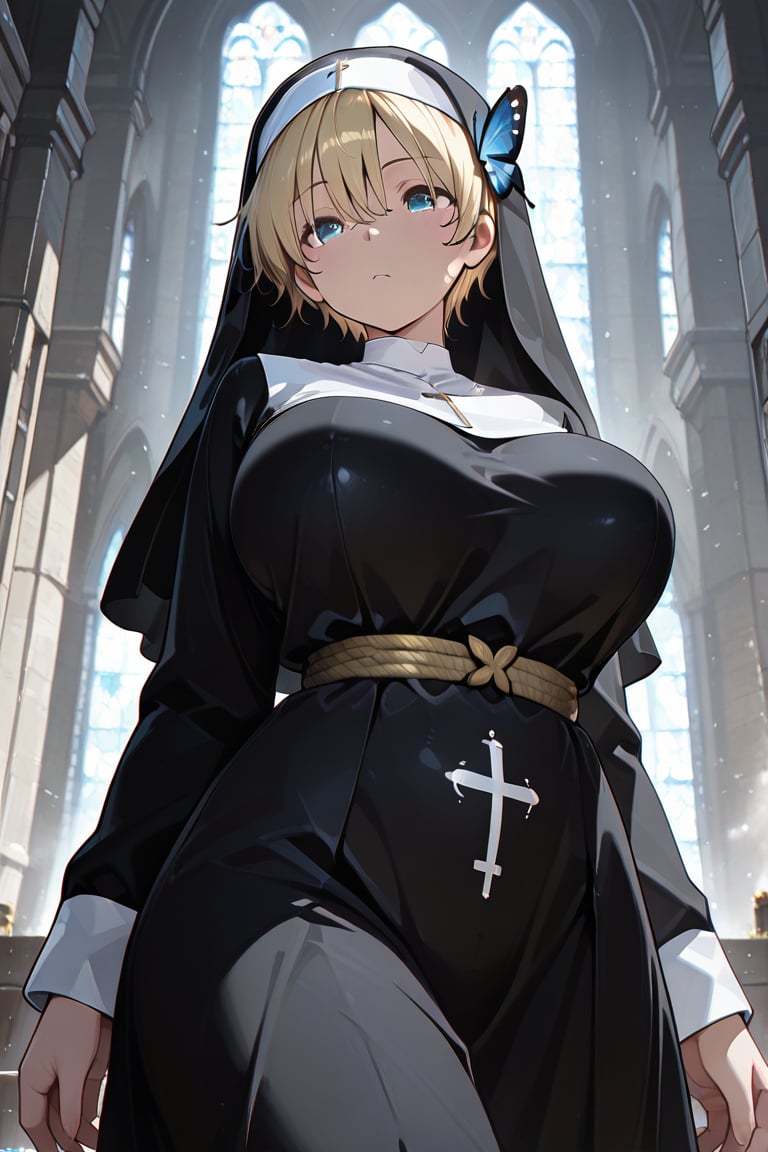 Very short hair Beautiful nun,  A nun with a beautiful bust line,  masterpiece by らび@kiyoka_succubus on Tensor.Art