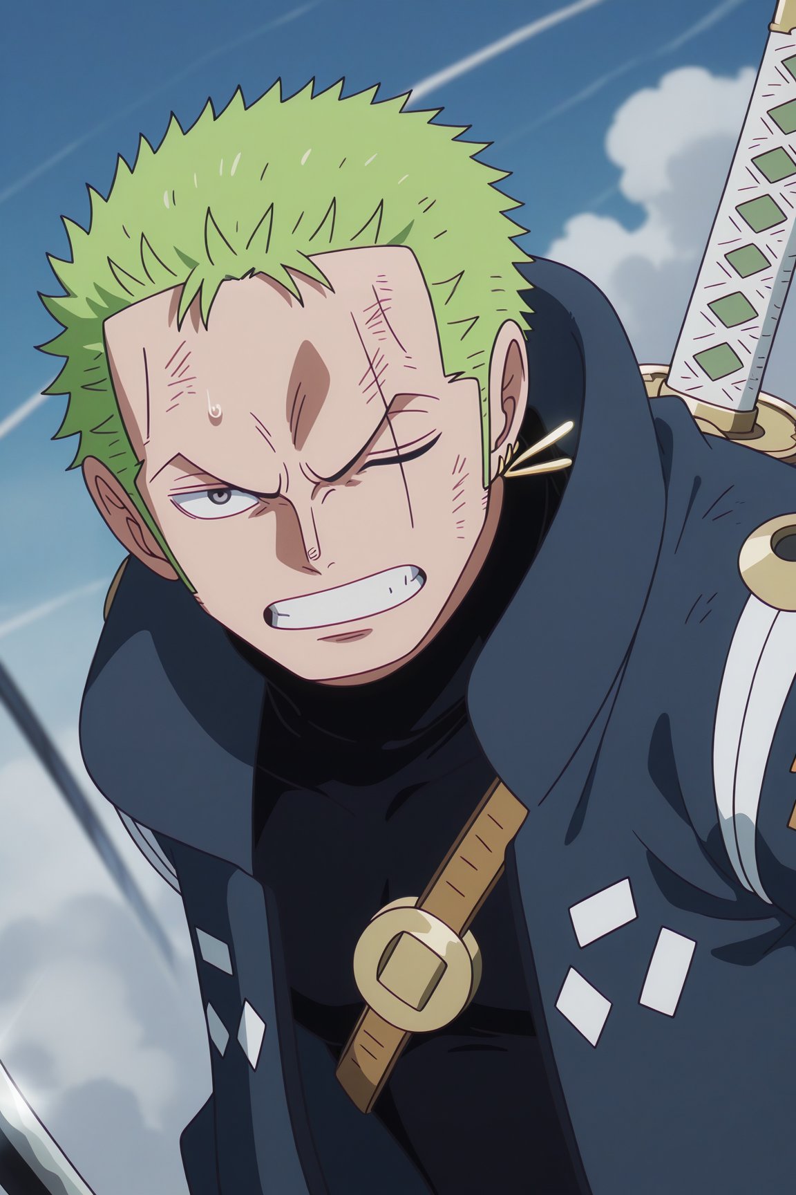 zoro_eh,  green hair,  grey eyes by 25kkai on Tensor.Art
