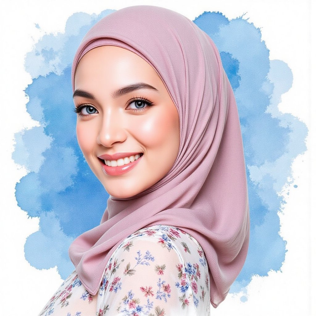 Full long shot a portrait ,  Asian woman hijab small flora and blouse pattern small flora,  beautiful by jusTomat on Tenso...