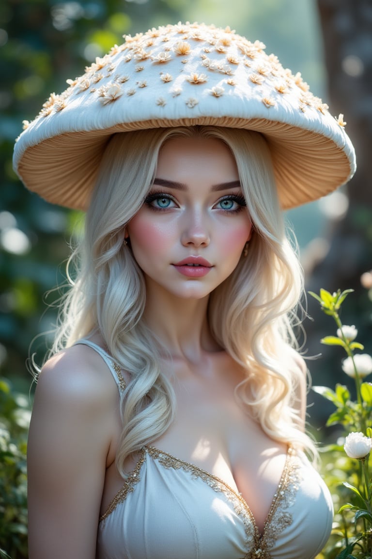 delicate albino mushroom girl,  crystal mushroom Head,  Beautiful blue eyes by Fang Yuan  on Tensor.Art