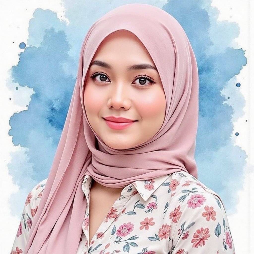 Full long shot a portrait ,  Asian woman hijab small flora and blouse pattern small flora,  beautiful by jusTomat on Tenso...