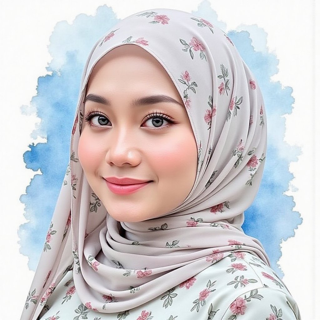 Full long shot a portrait ,  Asian woman hijab small flora and blouse pattern small flora,  beautiful by jusTomat on Tenso...