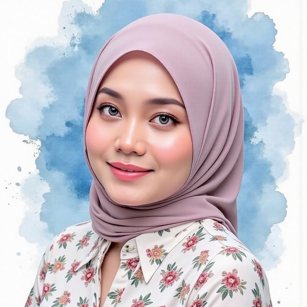 Full long shot a portrait ,  Asian woman hijab small flora and blouse pattern small flora,  beautiful by jusTomat on Tenso...