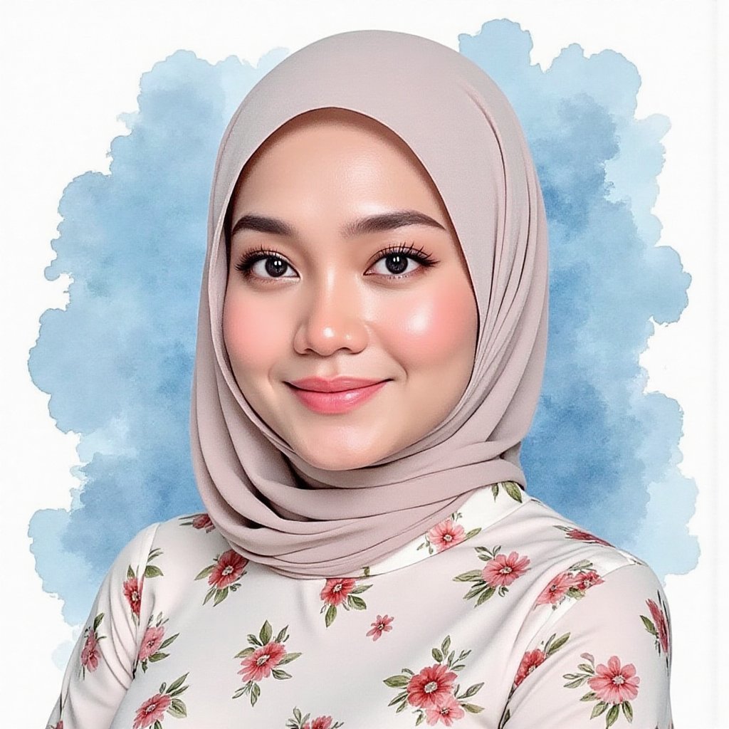 Full long shot a portrait ,  Asian woman hijab small flora and blouse pattern small flora,  beautiful by jusTomat on Tenso...