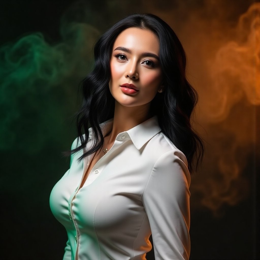 This image is an evocative,  high-definition picture of a breathtaking beautiful model captured in a low-light background....