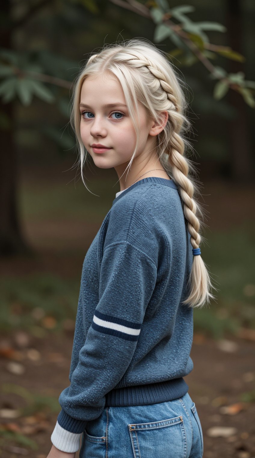 young br1tn3y girl,  blond hair braided. standing looking back,  portrait by Cocoon on Tensor.Art