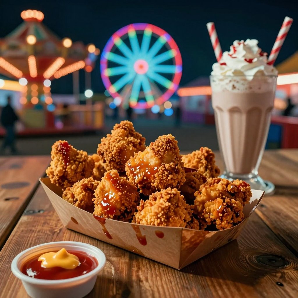Ultra-realistic bull fries with crispy golden coating,  rough texture,  oil sheen. Served in a paper cone basket with grea...