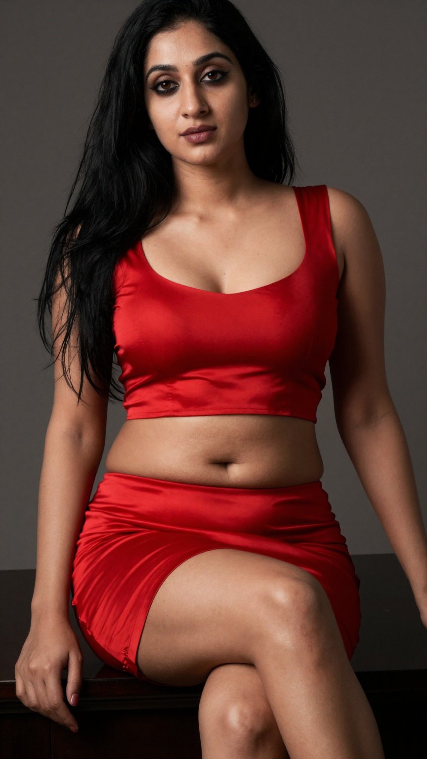 Elegant yet provocative woman with slim hourglass silhouette,  defined waist and voluptuous curves,  captured in a teasing...